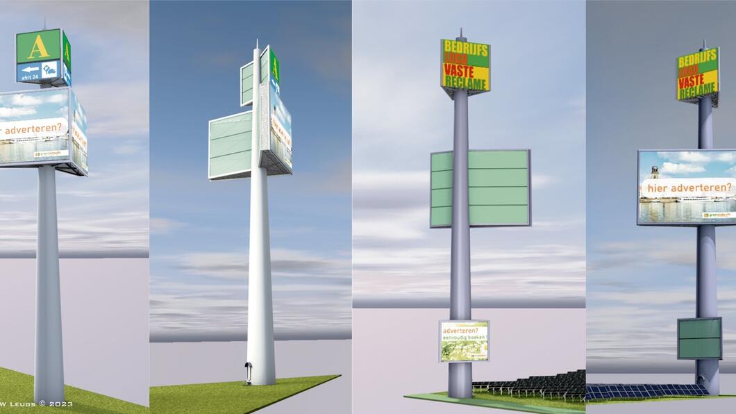 De ontwerpschetsen voor de reclamemasten. Copyright JW Leugs.